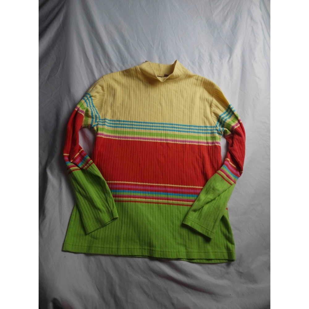 Mountain Lake Mock Neck Top Womens Medium Colorblock Stripe Ribbed Knit Retro
